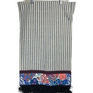 MAAJI Navy Blue White Striped Floral Cotton Summer Beach Blanket Fringe 55 x 34